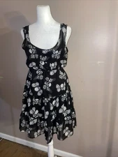 Hot Topic Skull Butterfly Black Mini Dress Skater Sleeveless Sheer Overlay Sz M