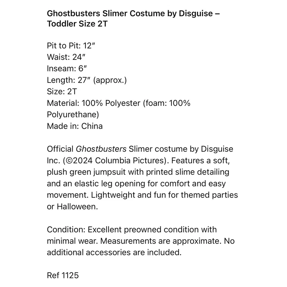 Disfraz Cazafantasmas Disfraz Delgado Niño Pequeño Talla 2T Verde Mono Halloween Foto 2 de 4
