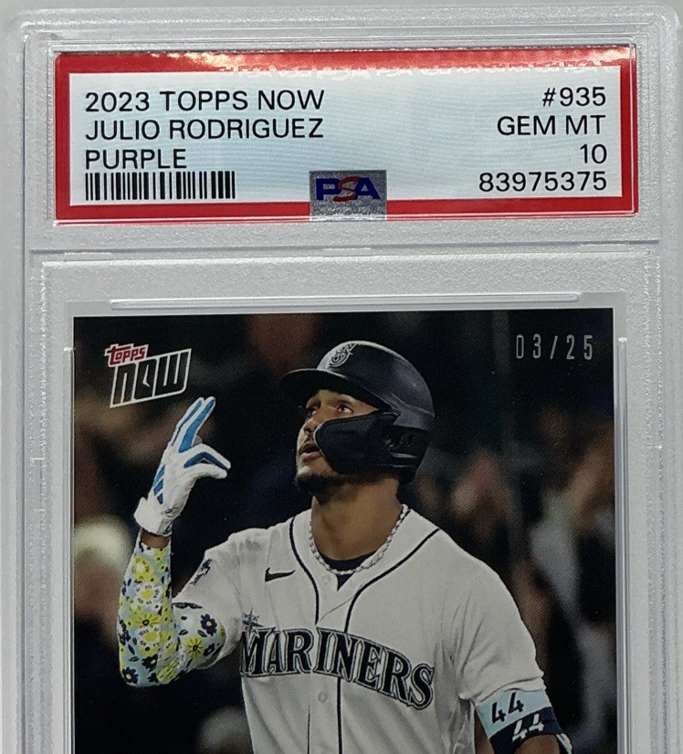 Julio Rodriguez PSA 10-2023 Topps Now Purple /25 ‘2nd Fastest To 60/60’ Mariners view 2