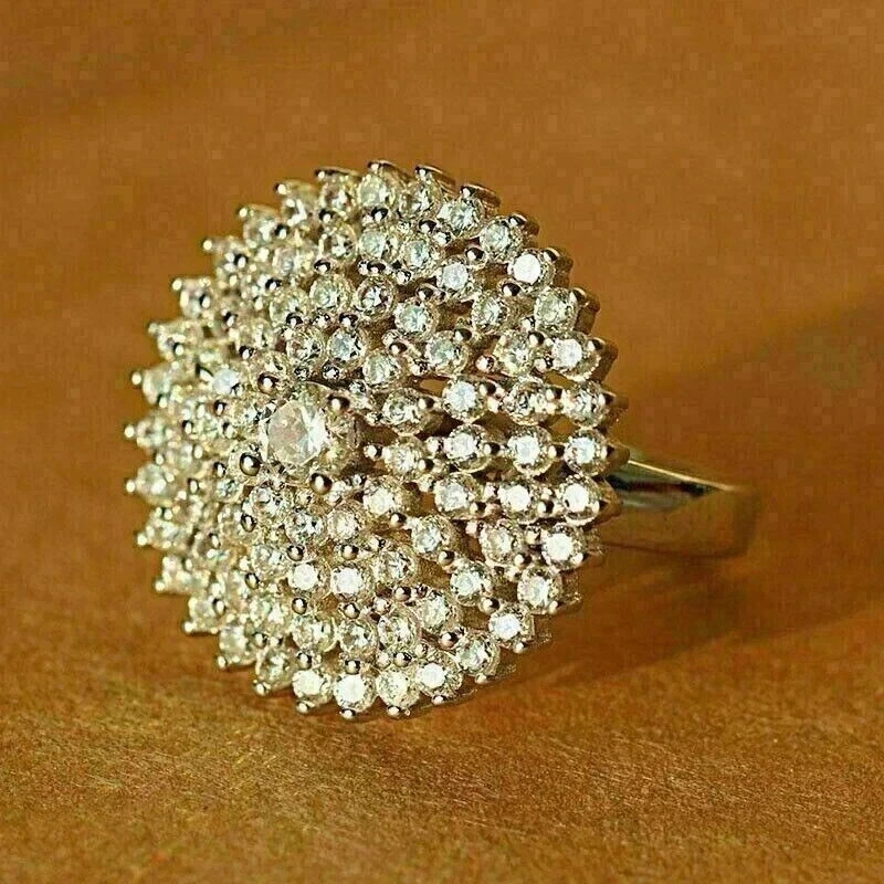 2Ct Round Cut Lab Created Diamond 14K Yellow Gold FN Cluster Engagement Ring