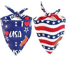  4th of July Bandanas 2 Pack, Triangle Reversible Pet Large American Flag
