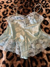 BABYDOLL Sissy Bodysuit Lace NIGHTGOWN NYLON Satin Slinky M L NWOT Shiny