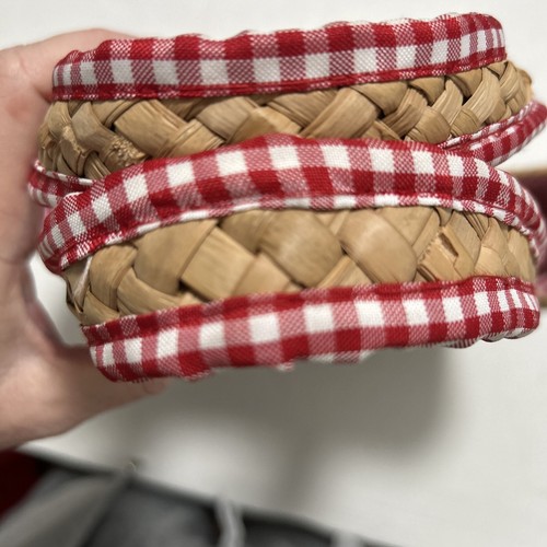 Strandtasche Damen 100 % Naturstroh rot Gingham Karofutter florale Akzente - Bild 18 von 24