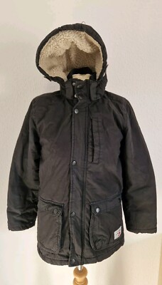 H&M Parker Mantel Winterjacke Jacke Schwarz Jungen Größe 152 abnehmbare Kapuze