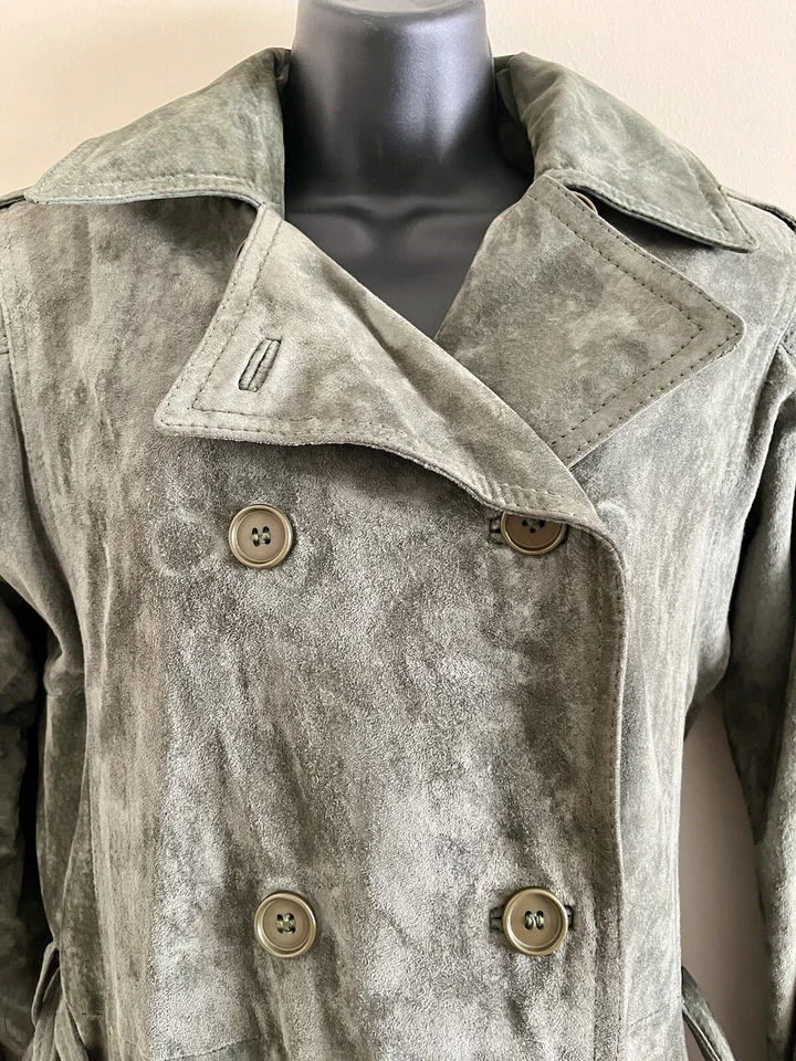 Винтажный Calvin Klein для Beged или зеленый замшевый подпоясанный женщин Тренч - Изображение 3 из 4