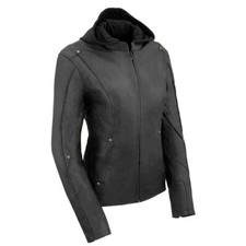 Milwaukee Leather 2555 Women's Black 3/4 Hooded Leather Motorcycle Rider Jacket