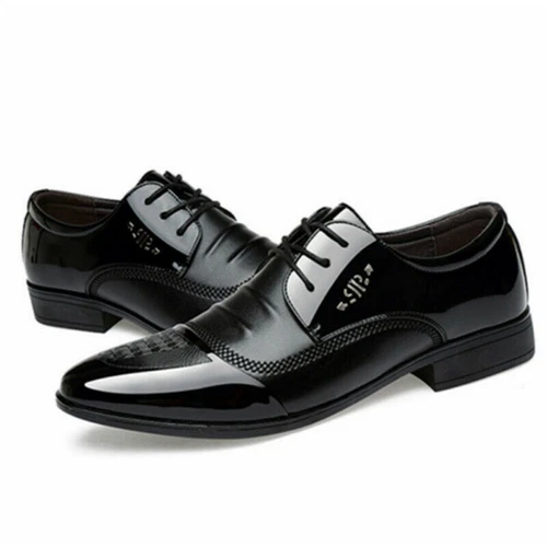 Herren Schwarz Lack Leder Smoking Anzug Schuhe Glänzend Hochzeit Ball Spleißung - Bild 12 von 16