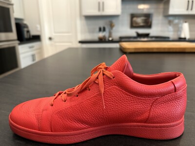 Balenciaga Mens Red Grain Leather Low Top Sneakers Shoes
