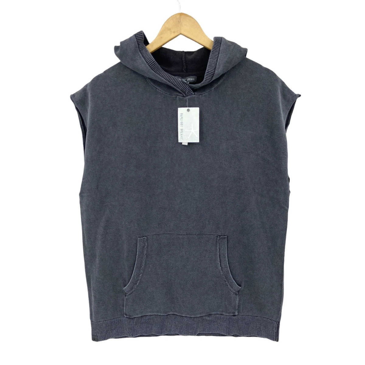 New! BAREFOOT DREAMS Sleeveless Hoodie Mens Size Large Sunbleached Gray  P921 | eBay