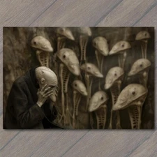 Art Print Weird Creepy Old Fashion Vibe Kids Halloween Cult Unusual Mask Alien