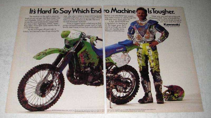 1992 Kawasaki KDX200 Motorcycle Ad - Larry Roeseler | eBay