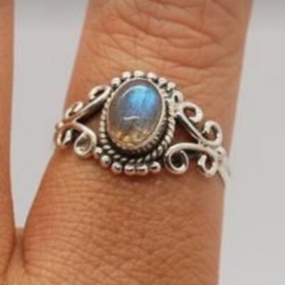 Beautiful Labradorite Gemstone 925 Sterling Silver Wedding Ring Gift Women B-42