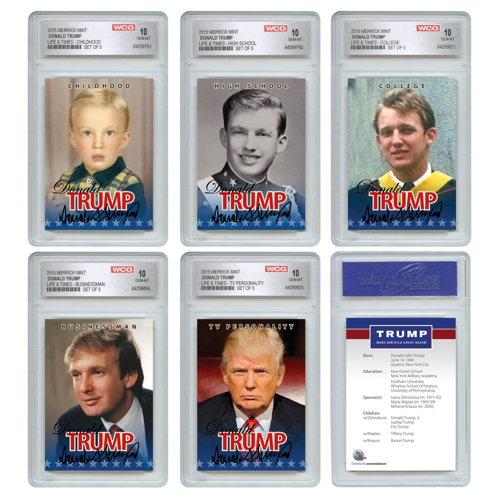 2015 Donald Trump 45Th President Official Life &Amp; Times 5-Card Set Graded Gm-10