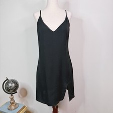 Reformation Womens Mini Slip Dress Black Crepe V Neck Side Slit Marlowe Size M