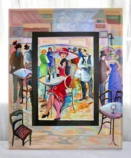 Patricia Govezensky Original Watercolor CAFE Hand Painted Frame Signed+COA