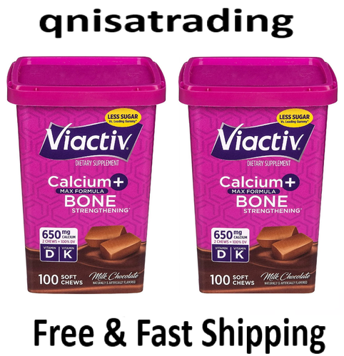 2-Pack Viactiv Calcium Soft Chews, Milk Chocolate, 100CT, with Vitamins D & K.