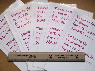 10 LAMINATED PLAY AIR TICKETS ON FIVE SHEETS FOR HOME SCHOOLING / ROLEPLAY ETC