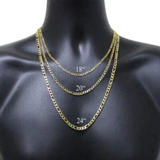 3/5/7/9mm Gold Plated Stainless Steel Figaro Link Chain Necklace Choker 16-30"