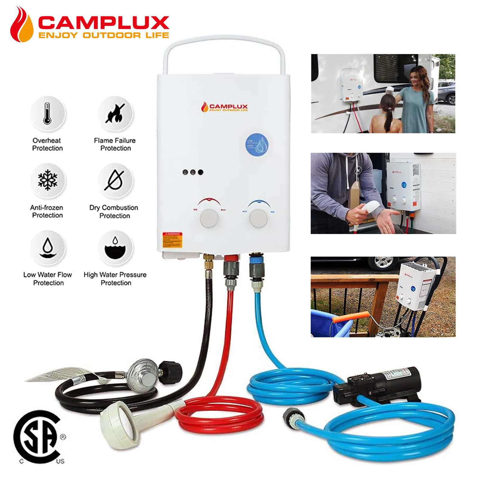Camplux 5L Tankless Gas Water Heater Propane Instant Hot w/Pump 2