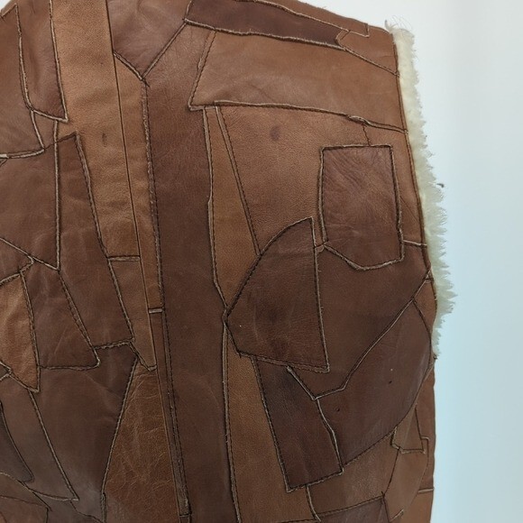 Men's Patchwork Shearling Lining Leather Vest Bro… - image 9