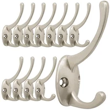 	12 Pack Silver Coat Hooks Wall Mounted with 24 Screws Retro Double Hooks Uti...