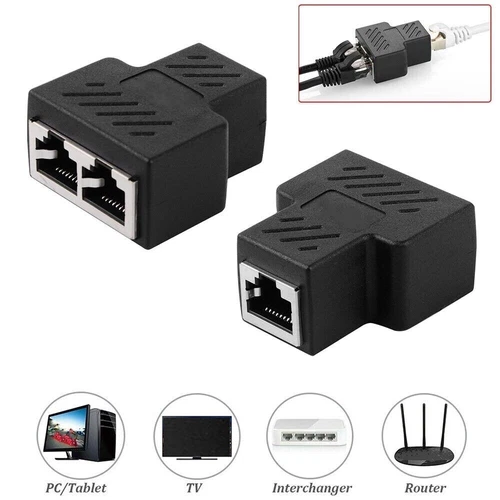 RJ45 Splitter Adapter Verteiler Netzwerk CAT5e CAT6 LAN Ethernet Kabel Dual Port