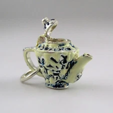 Sterling Silver TEAPOT Charm for Bracelet BLUE WILLOW Necklace Pendant TEA PARTY