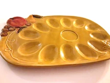 Vintage Fruit Deviled Egg Plate Serving Platter 1970s Harvest Gold Geo Z Lefton