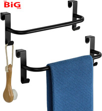 over Door Towel Rail Black Tea Towel Holders 29CM with 2 Hooks | for Cupboard Dr