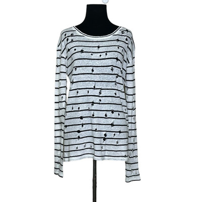 IRO white black linen stripes long sleeves distressed shirt size XS