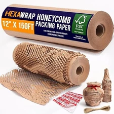 Honeycomb Packing Paper 12" x 150ft with Rope & 20 Fragile Stickers|Shipping ...