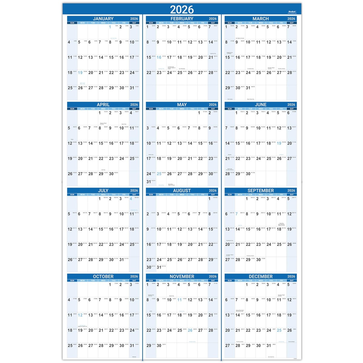 2026 Yearly Wall Calendar - 22.8