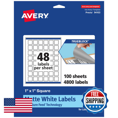 Avery Trueblock Matte White Square Labels Sure Feed 1 X 1 4800 Labels
