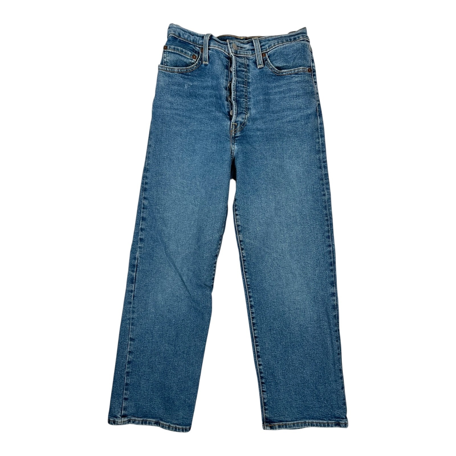 Levi’s Ribcage Straight Ankle Jeans Women’s 27 High Rise Button Fly Blue Denim
