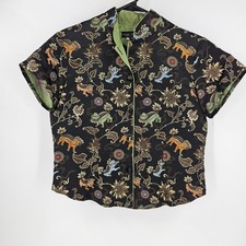 Blusa De Colección Y2K Gigi Clark Seda Brocado Foo Perro Negra Motivo Asiático Bordada 2