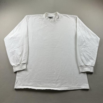 Vintage Nike T-Shirt Mens Large White Mock Neck Swoosh Logo Long Sleeve y2k