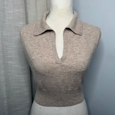 Reformation Gezim Collared Sweater Vest V Neck Cashmere Oatmeal Women's Small