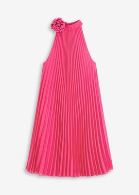 Neu Chiffonkleid mit Plisseé und Blumen-Applikation Gr 38 Pinklady Cocktailkleid