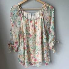 Angela Moda Made In Italy Floral Blouse Lined Womens Size Large