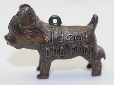 Vintage 1940's Ideal Dog Food GOOD LUCK Metal Charm Advertising Figure Keychain
