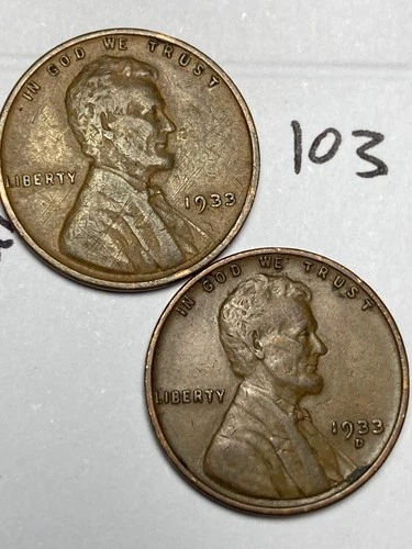 1933-P&D LINCOLN WHEAT CENT SET, 2 coins, low mintage VF/XF grade coins, #103