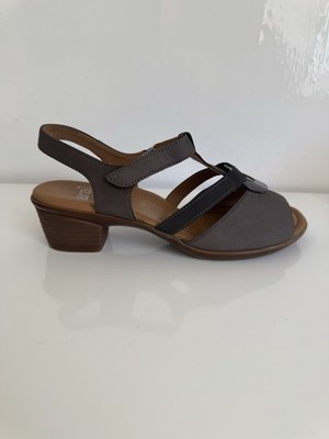 Ara Lugano Damen Leder Sandalen Blockabsatz Taupe Gr. 38,5 UK 5,5
