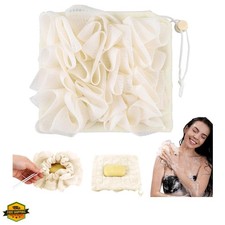 1 Pcs Washcloth Loofah Combo, 2 in 1 Bath Loofah Sponge with Drawstring, Exfo...
