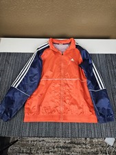 Y2K Adidas Hooded Jacket Boys L 14-16 Orange  Blue 3 Zip 2003 Windbreaker