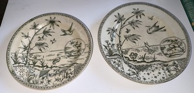 Set of 2 Antique Edge Malkin & Co EM & Co Tonquin Green Transferware Plates