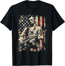 Abraham Lincoln Playing Guitar Retro Vintage USA Flag T-Shirt