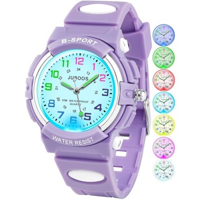 Kinderuhr Analog Quartz Sport Armbanduhr 7-Farbige Anzeige Jungen Mädchen 1 stk