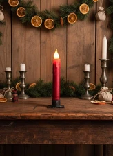 Primitive Country 7" Battery Operated Burgundy Taper Candle W/Timer