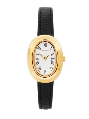 Sekonda Bellamy 23 mm Damen Oval Gold Analog Uhr mit schwarzem Armband