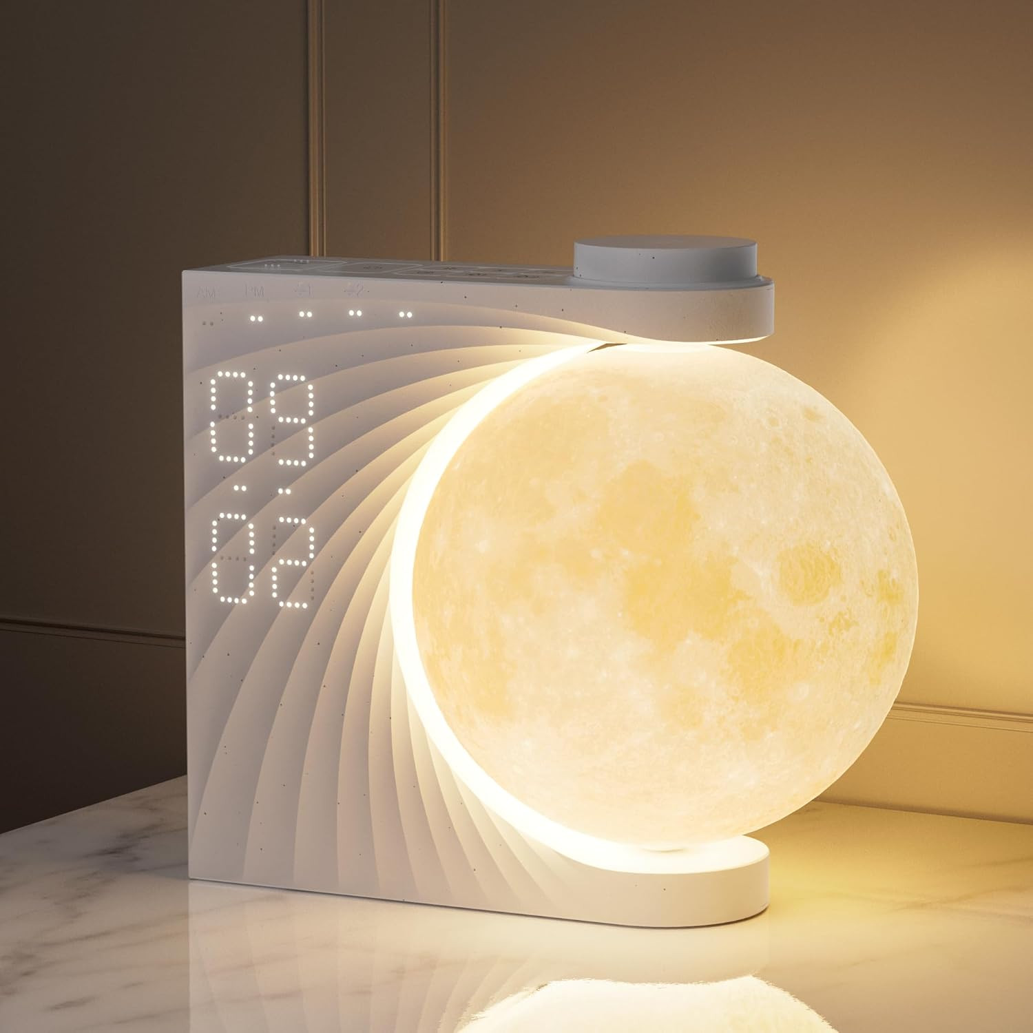 Lampada Luna Notturna per Bambini con Sveglia e 10 Suoni della Natura